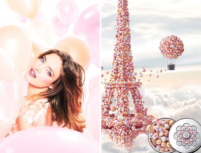 Guerlain Meteorites Blossom Makeup Collection for Spring 2014 promo with Natalia Vodianova
